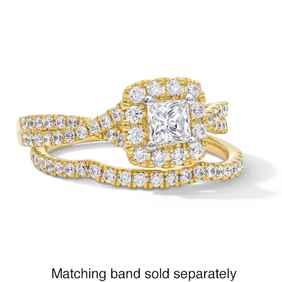 1 CT. T.w. Princess-Cut Certified Lab-Grown Diamond Cushion Frame Twist Shank Engagement Ring in 14K Gold (F/Si2)