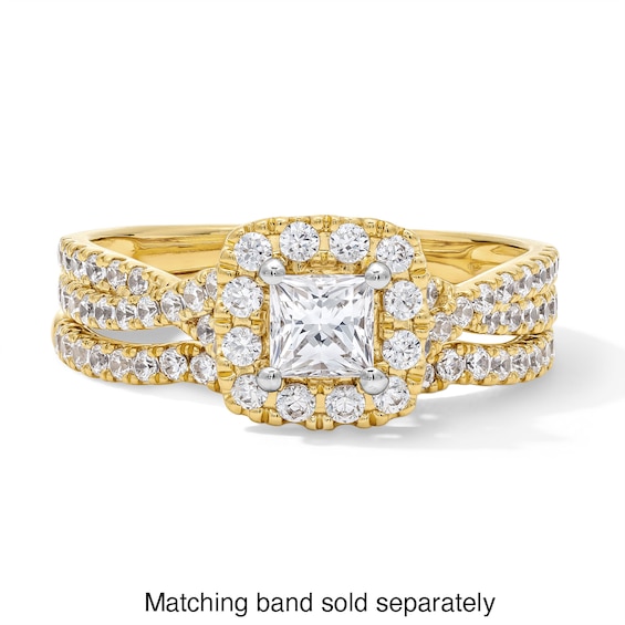 1 CT. T.w. Princess-Cut Certified Lab-Grown Diamond Cushion Frame Twist Shank Engagement Ring in 14K Gold (F/Si2)