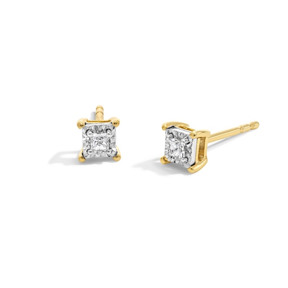 1/ CT. T.w. Princess-Cut Diamond Miracle Solitaire Stud Earrings in Sterling Silver with 14K Gold Plate (J/I3