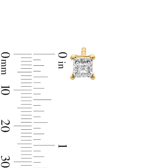 1/ CT. T.w. Princess-Cut Diamond Miracle Solitaire Stud Earrings in Sterling Silver with 14K Gold Plate (J/I3