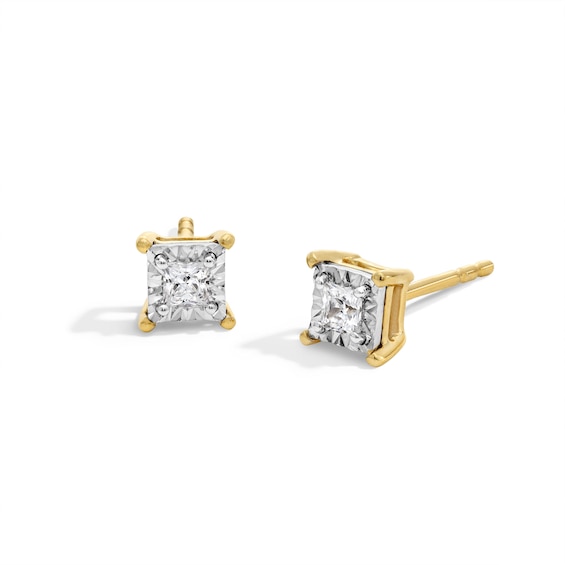 1/4 CT. T.w. Princess-Cut Diamond Miracle Solitaire Stud Earrings in Sterling Silver with 14K Gold Plate (J/I3)