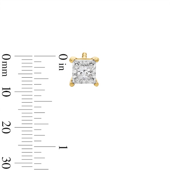 1/4 CT. T.w. Princess-Cut Diamond Miracle Solitaire Stud Earrings in Sterling Silver with 14K Gold Plate (J/I3)