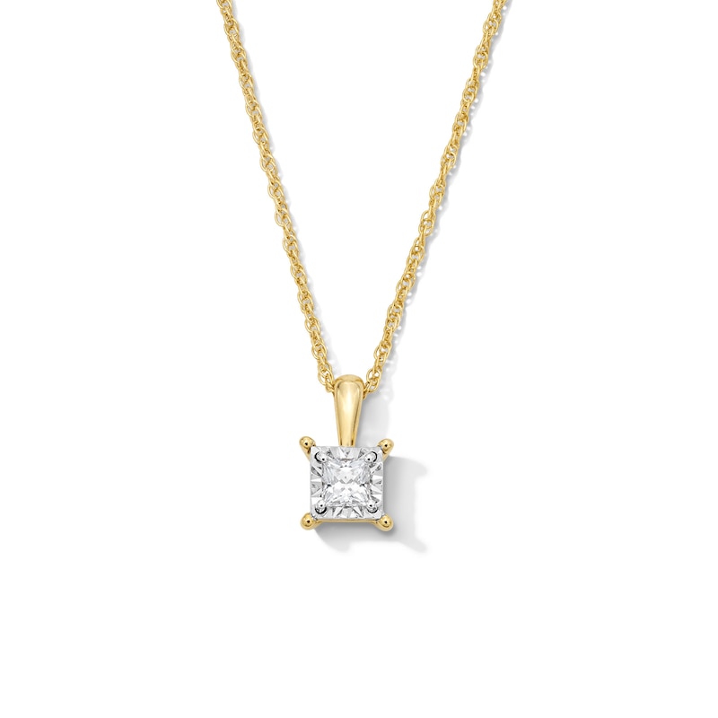 Main Image 1 of 1/4 CT. Princess-Cut Diamond Miracle Solitaire Pendant in Sterling Silver with 14K Gold Plate (J/I3)