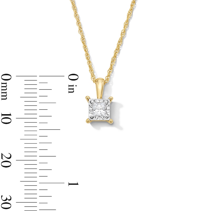 Main Image 4 of 1/4 CT. Princess-Cut Diamond Miracle Solitaire Pendant in Sterling Silver with 14K Gold Plate (J/I3)