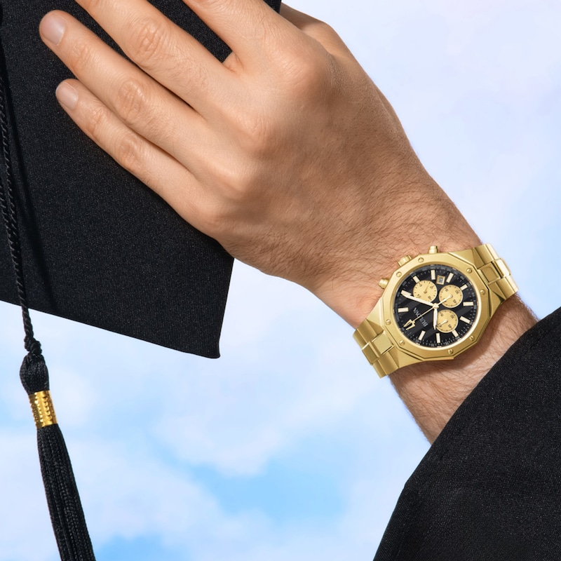 Main Image 4 of Men's Bulova Classic Prestige Gold-Tone IP Chronograph Watch with Black Dial (Model: 97B232)