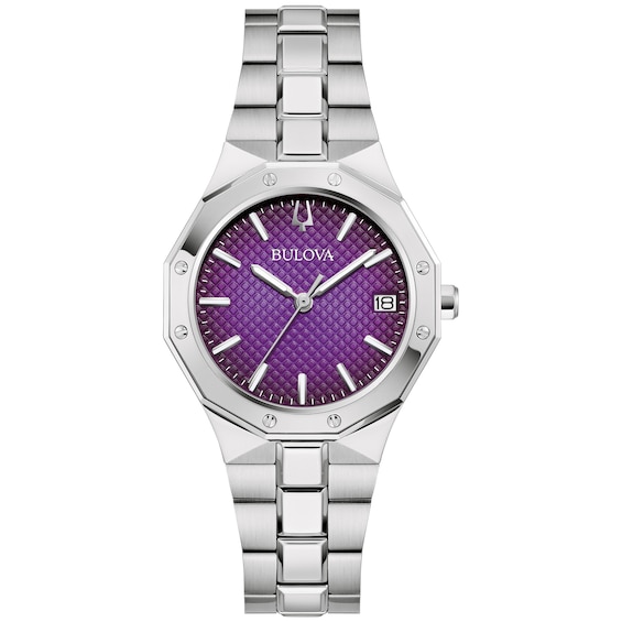 Ladies' Bulova Classic Prestige Watch with Textured Purple Dial (Model: 96M168)