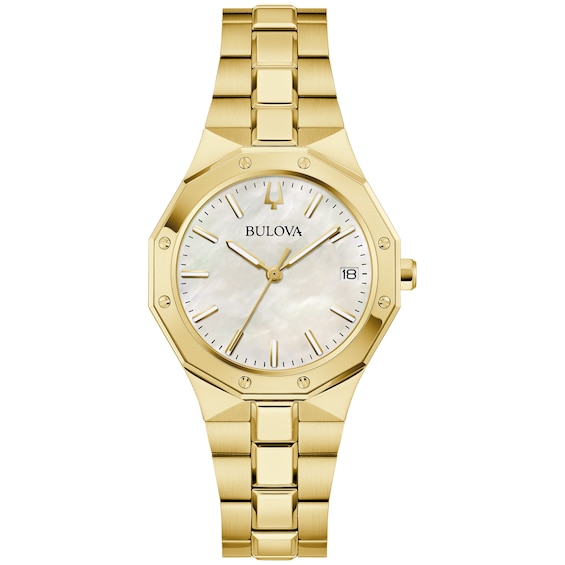 Ladies' Bulova Classic Prestige Gold-Tone IP Watch with Mother-of-Pearl Dial (Model: 97M119)