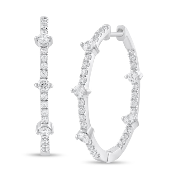 1 CT. T.w. Diamond Station Inside-Out Hoop Earrings in 14K White Gold