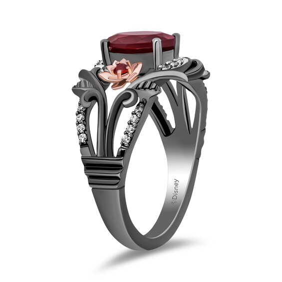Collector's Edition Enchanted Disney Snow White Live Action Garnet and Diamond Ring in Sterling Silver and Rose Gold
