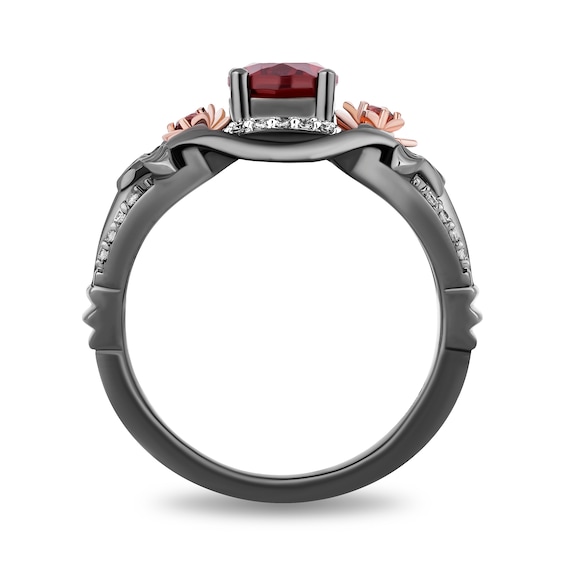 Collector's Edition Enchanted Disney Snow White Live Action Garnet and Diamond Ring in Sterling Silver and Rose Gold