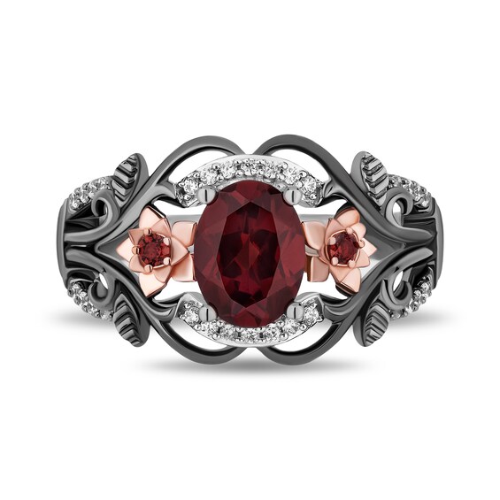 Collector's Edition Enchanted Disney Snow White Live Action Garnet and Diamond Ring in Sterling Silver and Rose Gold