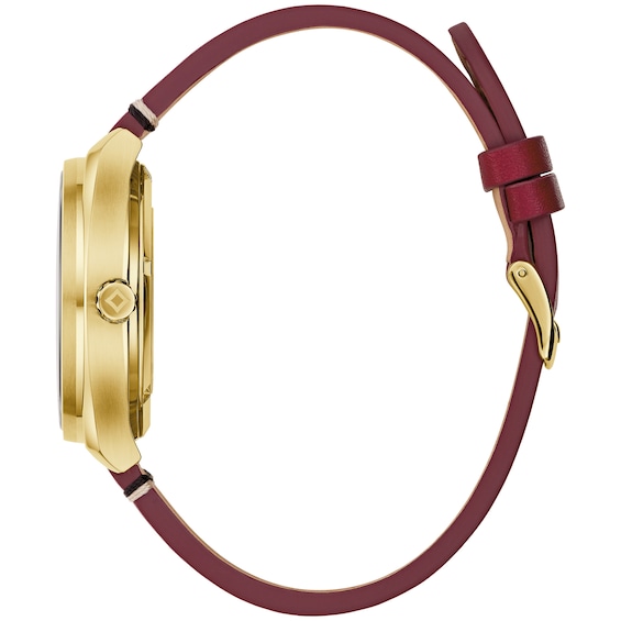 Men's Bulova Frank Lloyd Wright Gold-Tone IP Red leather Strap Automatic Watch with Black Dial (Model: 97A192)