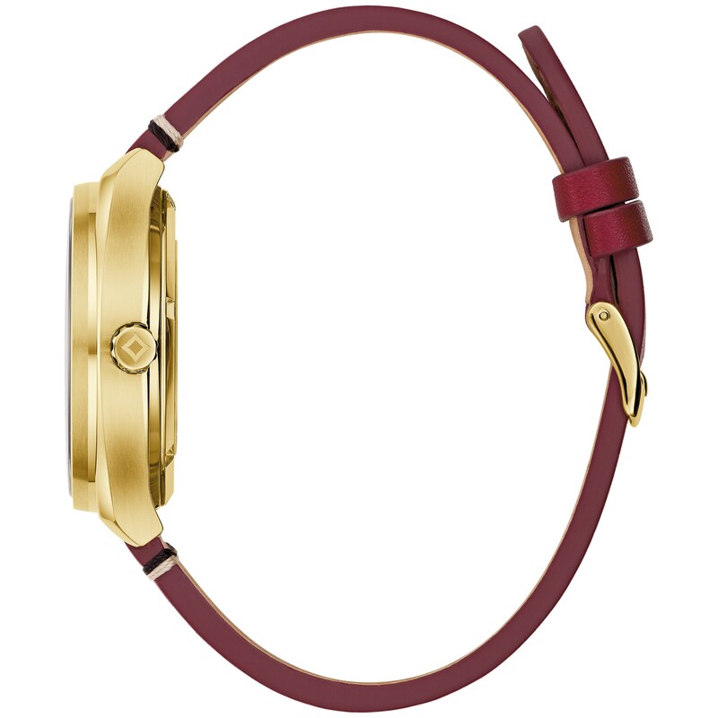 Main Image 2 of Men's Bulova Frank Lloyd Wright Gold-Tone IP Red leather Strap Automatic Watch with Black Dial (Model: 97A192)