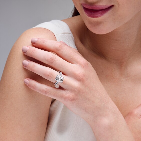 5-5/8 CT. T.w. Emerald-Cut Certified Lab-Grown Diamond Bridal Set in 14K White Gold (F/Vs2)