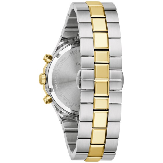 Men's Bulova Classic Prestige Two-Tone IP Chronograph Watch with White Dial (Model: 98B450)