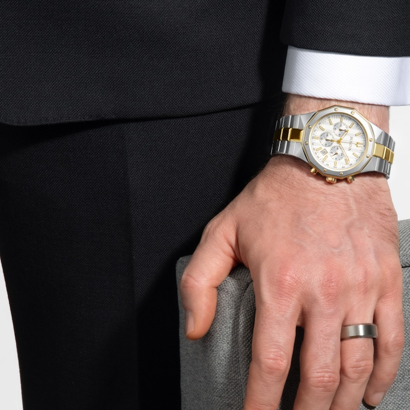 Main Image 4 of Men's Bulova Classic Prestige Two-Tone IP Chronograph Watch with White Dial (Model: 98B450)