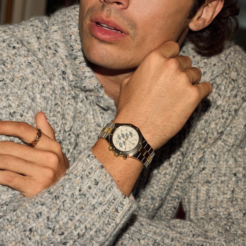 Main Image 5 of Men's Bulova Classic Prestige Two-Tone IP Chronograph Watch with White Dial (Model: 98B450)