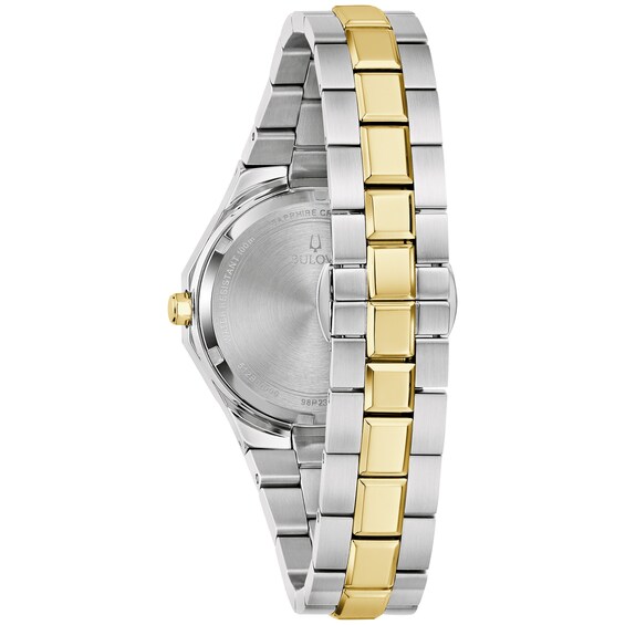 Ladies' Bulova Classic Prestige Diamond Accent Two-Tone IP Watch with Mother-of-Pearl Dial (Model: 98P234)