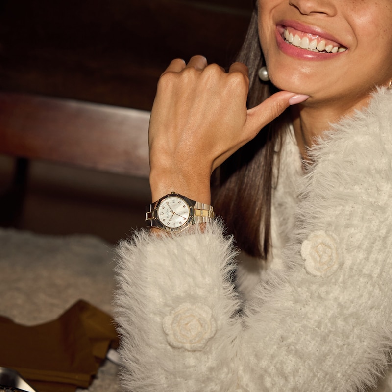 Main Image 4 of Ladies' Bulova Classic Prestige Diamond Accent Two-Tone IP Watch with Mother-of-Pearl Dial (Model: 98P234)