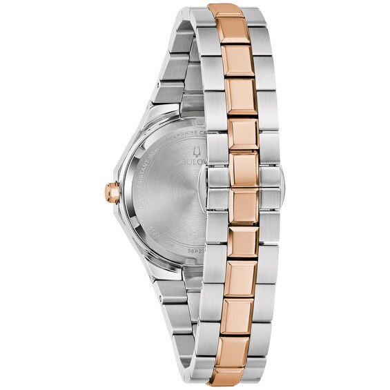 Ladies' Bulova Classic Prestige Diamond Accent Two-Tone IP Watch with Mother-of-Pearl Dial (Model: 98P235)