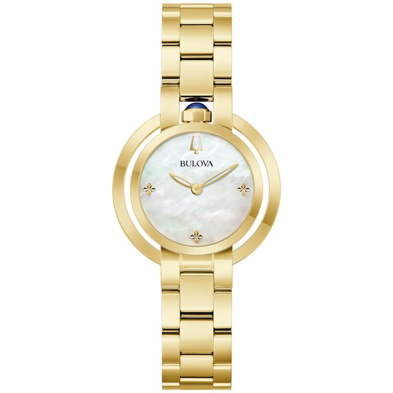 Ladies' Bulova Rubaiyat Gold-Tone IP Watch with Mother-of-Pearl Dial (Model: 97L181)