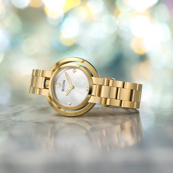 Ladies' Bulova Rubaiyat Gold-Tone IP Watch with Mother-of-Pearl Dial (Model: 97L181)