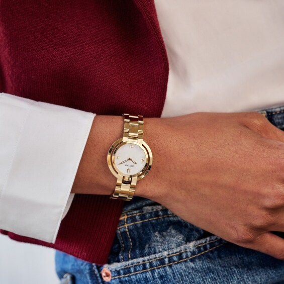 Ladies' Bulova Rubaiyat Gold-Tone IP Watch with Mother-of-Pearl Dial (Model: 97L181)