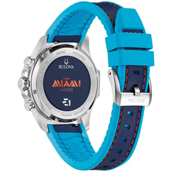 Men's Bulova Marine Star Blue Leather Strap Chronograph Watch with Blue Dial (Model: 96B460)