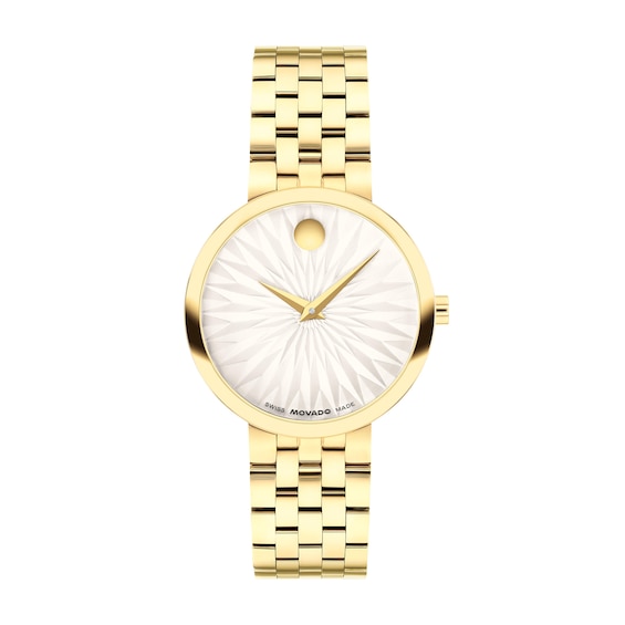 Ladies' Movado MuseumÂ® Classic Gold-Tone PVD Watch with Textured White Dial (Model: 607975)