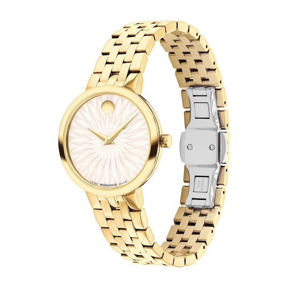 Ladies' Movado MuseumÂ® Classic Gold-Tone PVD Watch with Textured White Dial (Model: 607975)
