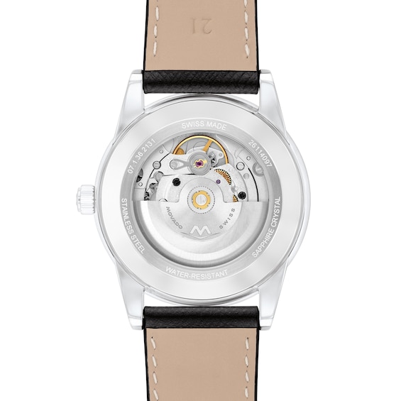 Men's Movado MuseumÂ® Classic Black Leather Strap Automatic Watch with Black Dial (Model: 608024)