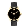 Thumbnail Image 1 of Men's Movado Museum® Classic Gold-Tone PVD Black Leather Strap Automatic Watch with Black Dial (Model: 608025)