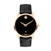 Thumbnail Image 1 of Men's Movado Museum® Classic Rose-Tone PVD Black Leather Strap Automatic Watch with Black Dial (Model: 608026)