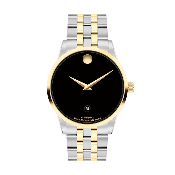 Men's Movado MuseumÂ® Classic Two-Tone PVD Automatic Watch with Black Dial (Model: 608036)