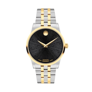 Ladies' Movado Museum® Classic Two-Tone PVD Automatic Watch with Black Dial (Model: 608001)