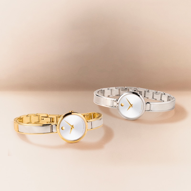 Main Image 4 of Ladies' Movado Moda Bangle Watch with Silvery-White Sunray Dial (Model: 608011)