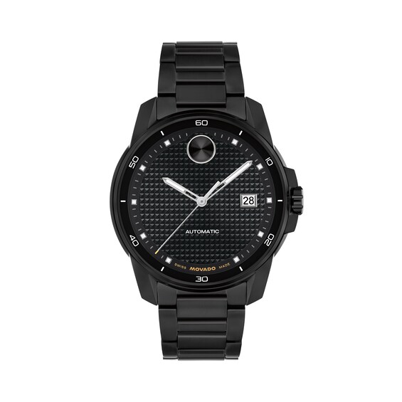 Menâs Movado BoldÂ® Verso Black IP Automatic Watch with Black Textured Dial (Model: 3600966)