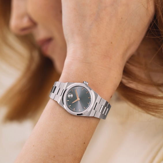 Ladies' Movado BoldÂ® Quest Mini Stainless Steel Watch with Grey Sunray Dial (Model: 3601290)