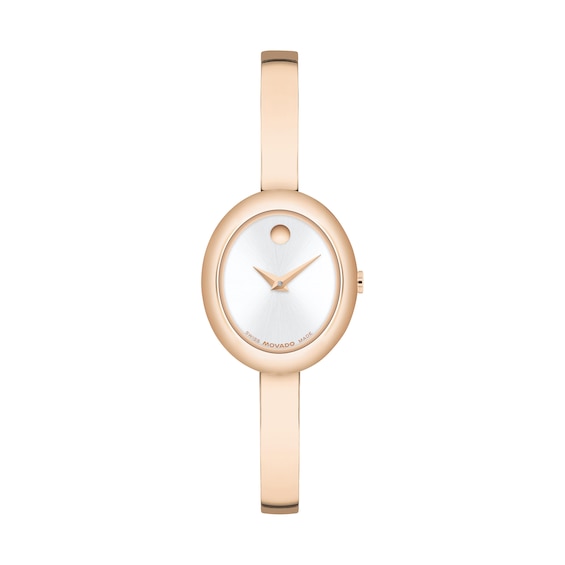Ladies' Movado Museum® Rose-Tone PVD Bangle Watch with Silvery-White Sunray Dial (Model: 608071)