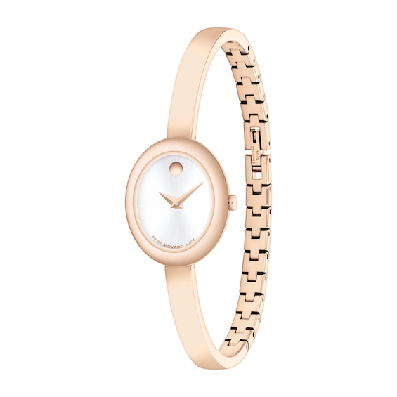 Ladies' Movado MuseumÂ® Rose-Tone PVD Bangle Watch with Silvery-White Sunray Dial (Model: 608071)