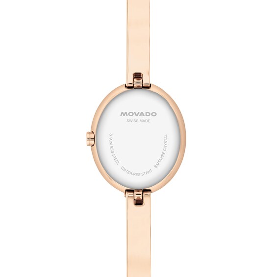 Ladies' Movado MuseumÂ® Rose-Tone PVD Bangle Watch with Silvery-White Sunray Dial (Model: 608071)