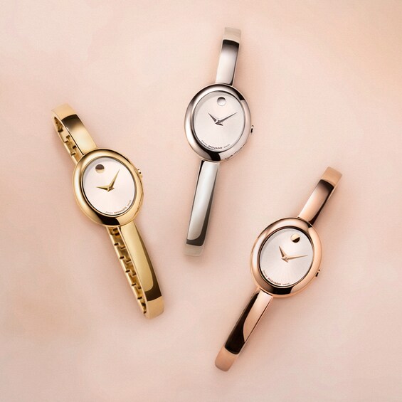 Ladies' Movado MuseumÂ® Rose-Tone PVD Bangle Watch with Silvery-White Sunray Dial (Model: 608071)