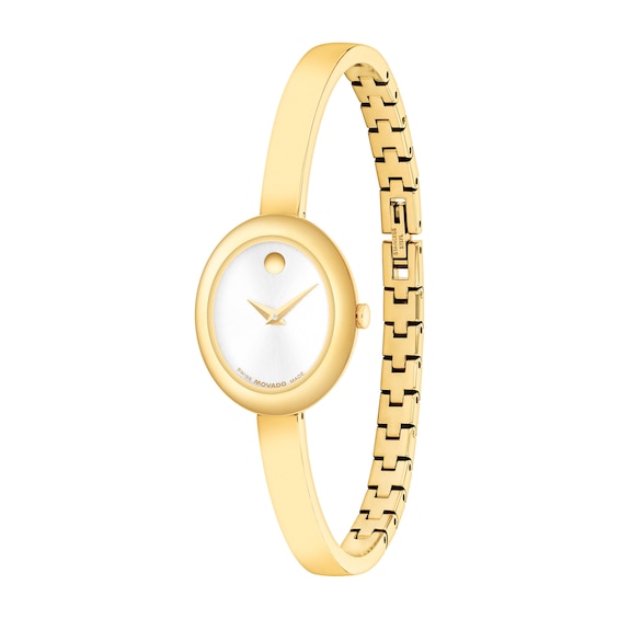 Ladies' Movado MuseumÂ® Gold-Tone PVD Bangle Watch with Silvery-White Sunray Dial (Model: 608072)