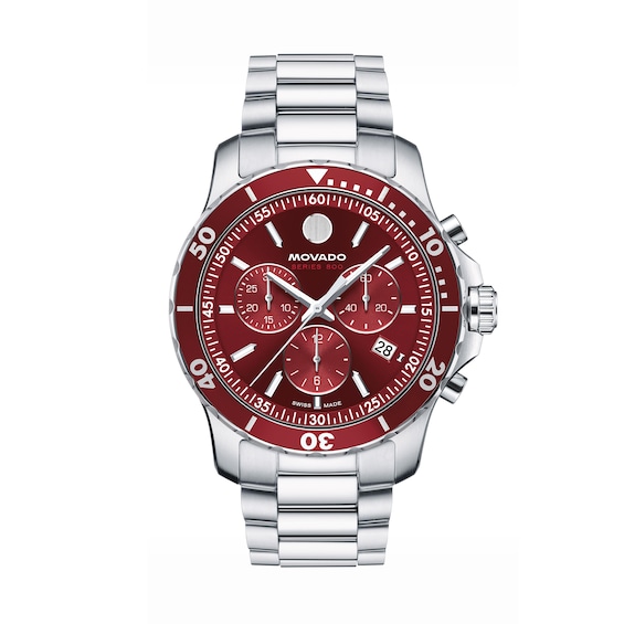 Men's Movado Series 800 Chronograph Watch with Red Sunray Dial (Model: 2600194)
