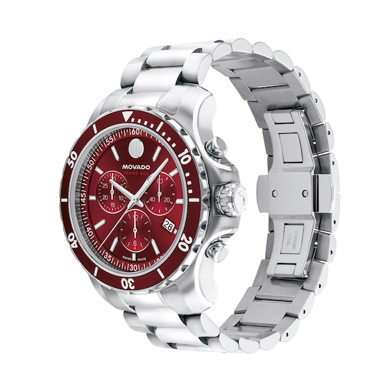 Men's Movado Series 800 Chronograph Watch with Red Sunray Dial (Model: 2600194)