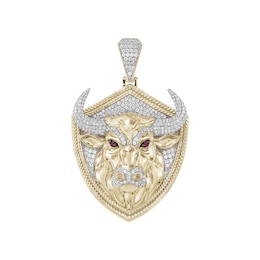 7/8 CT. T.W. Diamond and Certified Ruby Bull Head Shield Necklace Charm in Sterling Silver with 14K Gold Plate