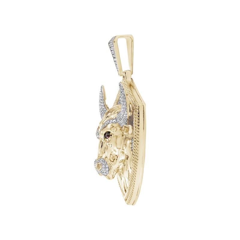 Main Image 2 of 7/8 CT. T.W. Diamond and Certified Ruby Bull Head Shield Necklace Charm in Sterling Silver with 14K Gold Plate