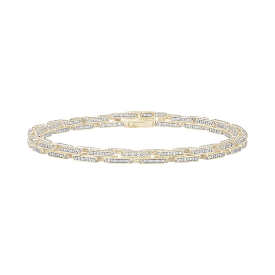 2 CT. T.w. Diamond Hexagon Link Bracelet in Hollow Sterling Silver with 14K Gold Plate - 8.5â