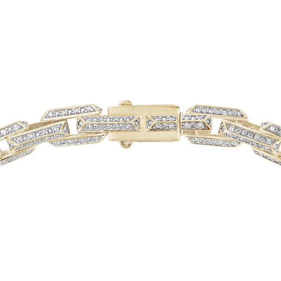 2 CT. T.w. Diamond Hexagon Link Bracelet in Hollow Sterling Silver with 14K Gold Plate - 8.5â