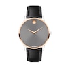 Thumbnail Image 1 of Men's Movado Museum® Classic Two-Tone PVD Black Leather Strap Watch with Textured Grey Dial (Model: 607999)